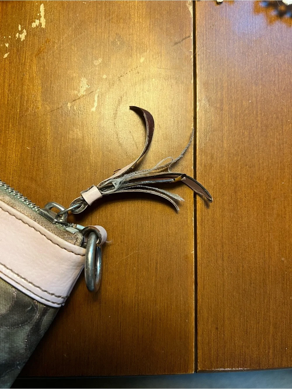Coach Taupe Signature Jacquard Wristlet with Pink Trim